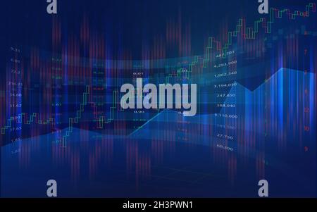 Sfondo grafico Forex con codice binario. Concetto di stock e commercio. Foto Stock