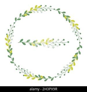 Illustrazione dell'isolamento vettoriale. Cornici floreali rotonde su sfondo bianco. Elementi di disegno per le schede di nozze, stampe, biglietti d'auguri. Illustrazione Vettoriale