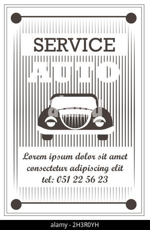 Servizio auto, riparazione auto, messa a punto e diagnostica, veicolo retrò Illustrazione Vettoriale