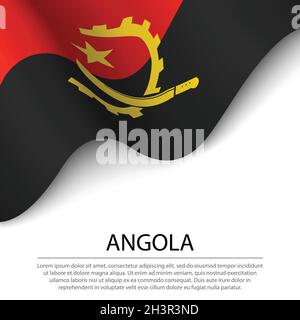 Bandiera ondulata dell'Angola su sfondo bianco. Modello vettoriale banner o nastro per il giorno dell'indipendenza Illustrazione Vettoriale