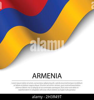 Bandiera dell'Armenia su sfondo bianco. Modello vettoriale banner o nastro per il giorno dell'indipendenza Illustrazione Vettoriale