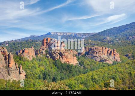 Rocce scogliera panorama, Belogradchik, Bulgaria Foto Stock