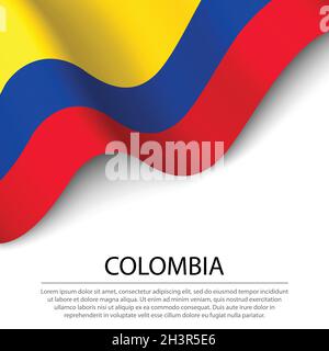 Bandiera della Colombia sventola su sfondo bianco. Modello vettoriale banner o nastro per il giorno dell'indipendenza Illustrazione Vettoriale