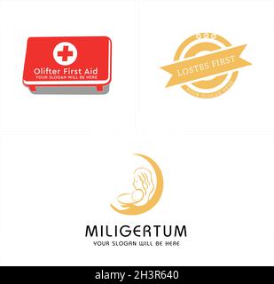 Centro medico moderno croce salute madre baby design logo Illustrazione Vettoriale
