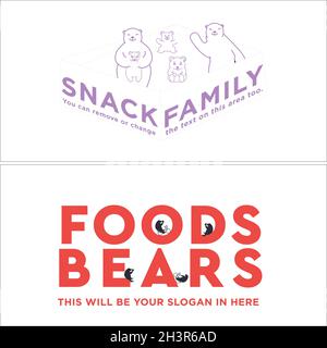 Moderno cibo snack business animale orso famiglia logo design Illustrazione Vettoriale