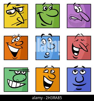 Set di illustrazioni a fumetto volti o emoticon Foto Stock