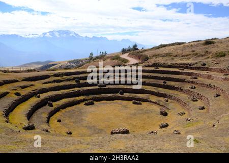 Perù Moray - sito archeologico Inca con terrazze concentriche Foto Stock