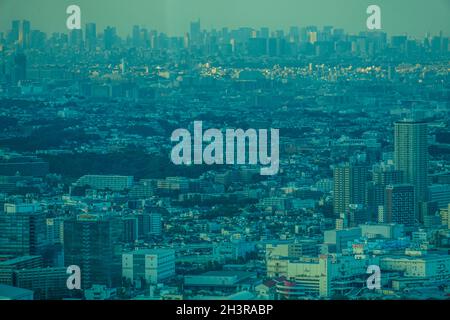 Paesaggio dell'area di Tokyo dalla Yokohama Landmark Tower Foto Stock