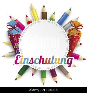 Matite colorate Emblem Einschulung Foto Stock