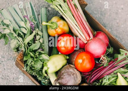 Mucchio di verdure assortite in scatola Foto Stock