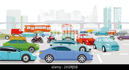 Auto all'incrocio nel traffico in uno grande città Foto Stock