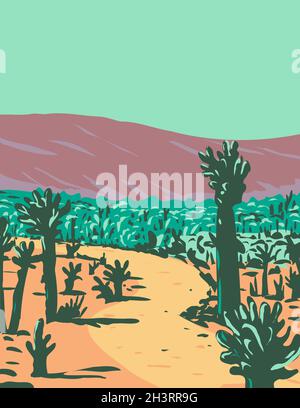 Cholla Cactus Garden Nature Trail vicino al Desert Hot Springs situato nel Joshua Tree National Park in California WPA Poster Art Foto Stock