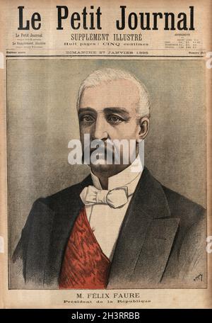 Incisione d'epoca di copertina di le Petit Journal, 27 Janvier 1895, con Ritratto di Felix Faure (30 gennaio 1841 – 16 febbraio 1899) è stato presidente di Francia dal 1895 fino alla morte nel 1899. Foto Stock