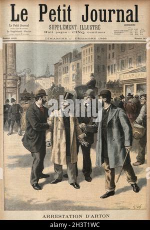 Incisione vintage di Emile Arton arresto per frode, larcenia e embezzlement collegato alla costruzione del canale di Panama, Londra, 19 ° secolo Foto Stock