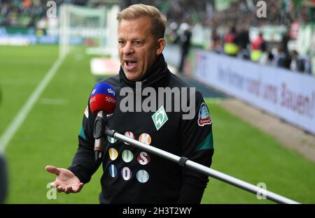 Brema, Germania. 30 Ott 2021. Calcio: 2 Bundesliga, Werder Bremen - FC St. Pauli, Matchday 12, wohninvest Weserstadion. Werder allenatore Markus Anfang durante l'intervista. Credito: Carmen Jaspersen/dpa - NOTA IMPORTANTE: In conformità con le norme del DFL Deutsche Fußball Liga e/o del DFB Deutscher Fußball-Bund, è vietato utilizzare o utilizzare fotografie scattate nello stadio e/o del match sotto forma di immagini di sequenza e/o serie di foto video-simili./dpa/Alamy Live News Foto Stock