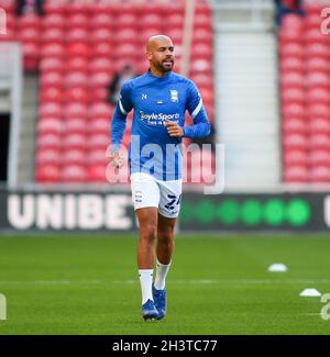 MIDDLESBROUGH, REGNO UNITO. 30 OTTOBRE il Jordan Graham di Birmingham City durante la partita del Campionato Sky Bet tra Middlesbrough e Birmingham City al Riverside Stadium di Middlesbrough sabato 30 Ottobre 2021. (Credit: Michael driver | MI News) Credit: MI News & Sport /Alamy Live News Foto Stock