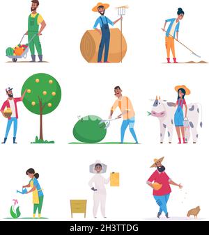 Giardinieri africani. Gli agricoltori neri americani che lavorano a caratteri di illustrazione vettoriale di campo Illustrazione Vettoriale