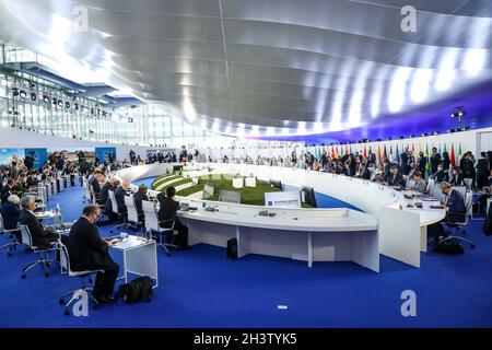 (211030) -- PECHINO, 30 ottobre 2021 (Xinhua) -- Foto scattata il 30 ottobre 2021 mostra una visione del vertice dei leader del Gruppo dei venti (G20) tenutosi a Roma, Italia. (Xinhua/Zhang Cheng) Foto Stock