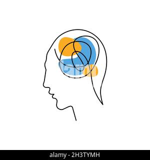 Profilo dell'uomo disegnato in una linea continua. Concetto di cervello. Illustrazione vettoriale Illustrazione Vettoriale
