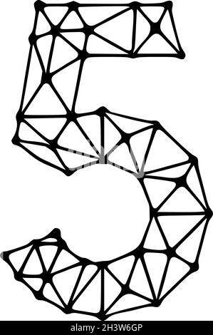 Numero 5 simbolo poligonale, clip art isolato su sfondo bianco Illustrazione Vettoriale