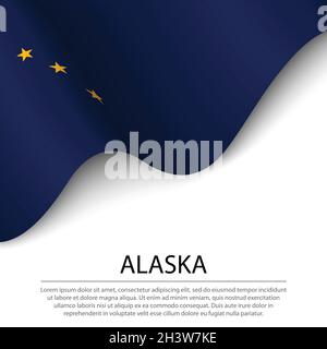 La bandiera di Wonding dell'Alaska è uno stato degli Stati Uniti su sfondo bianco. Modello vettoriale banner o nastro Illustrazione Vettoriale