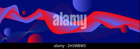 Linea ondulata rossa con cerchi sfumati su sfondo blu scuro - vettore Foto Stock