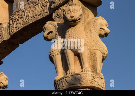 Torana Sud. Grande Stupa a Sanchi. Madhya Pradesh, India Foto Stock