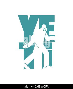 Yeti scritta Silhouette di nel testo. bigfoot Typography. Abominable lettere dell'oggetto del pupazzo di neve Illustrazione Vettoriale