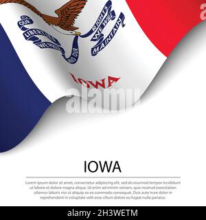 La bandiera dell'Iowa è uno stato degli Stati Uniti su sfondo bianco. Modello vettoriale banner o nastro Illustrazione Vettoriale