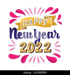 scritta felice anno nuovo 2022 disegno vettoriale illustrazione Illustrazione Vettoriale