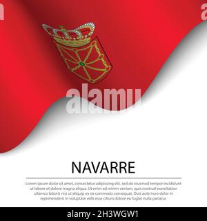 La bandiera della Navarra è una regione della Spagna su sfondo bianco. Modello vettoriale banner o nastro Illustrazione Vettoriale