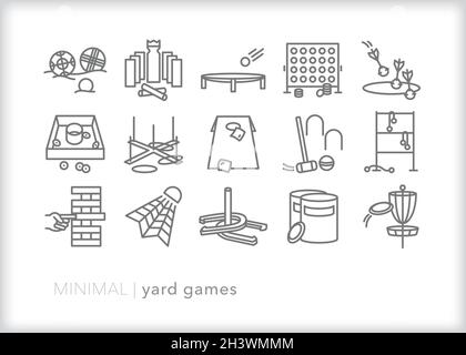 Set di giochi all'aperto cortile icone per un cortile posteriore si riuniscono o portellone partito Illustrazione Vettoriale