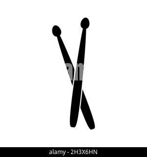 Icona di bastoni del tamburo. Batterista strumento di percussione musicale simbolo nero. Illustrazione vettoriale isolata su sfondo bianco. Illustrazione Vettoriale