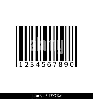 Icona del codice a barre del sistema di identificazione univoco del prodotto. Simbolo di informazione nero. Illustrazione vettoriale isolata su sfondo bianco. Illustrazione Vettoriale