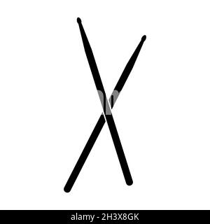 Icona di bastoni del tamburo. Batterista strumento di percussione musicale simbolo nero. Illustrazione vettoriale isolata su sfondo bianco. Illustrazione Vettoriale