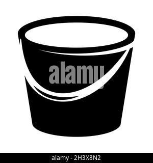 Icona del secchio strumento di pulizia per la pulizia. Simbolo nero isolato su sfondo bianco. Illustrazione vettoriale. Illustrazione Vettoriale