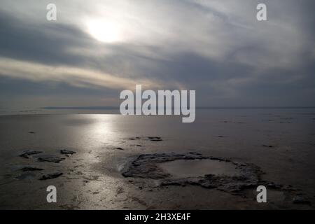 Tramonto a Tuz Golu - lago salato in Turchia Foto Stock