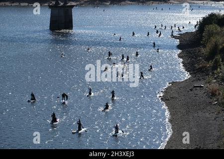 Portland, Stati Uniti. 30 Ott 2021. La gente prende parte alla quarta paddle annuale della Strega per celebrare Halloween sul fiume Willamette a Portland, Ore., il 30 ottobre 2021. (Foto di Alex Milan Tracy/Sipa USA) Credit: Sipa USA/Alamy Live News Foto Stock