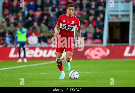 MIDDLESBROUGH, REGNO UNITO. 30 OTTOBRE Middlesbrough's Marcus Tavernier durante la partita del Campionato Sky Bet tra Middlesbrough e Birmingham City al Riverside Stadium di Middlesbrough sabato 30 Ottobre 2021. (Credit: Michael driver | MI News) Credit: MI News & Sport /Alamy Live News Foto Stock