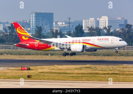 Hainan Airlines Boeing 787-8 Dreamliner Aircraft Aeroporto di Pechino in Cina Foto Stock