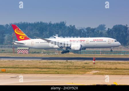 Hainan Airlines Boeing 787-9 Dreamliner Aircraft Aeroporto di Pechino in Cina Foto Stock