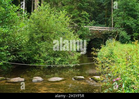 Premium sentiero escursionistico Der Teinacher nel nord della Foresta Nera intorno a Bad Teinach, il Diavolo's Fr Foto Stock