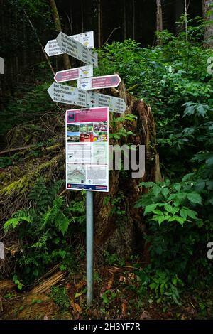 Cartello escursionistico sul sentiero escursionistico premium Der Teinacher vicino a Bad Teinach nel nord Black F. Foto Stock