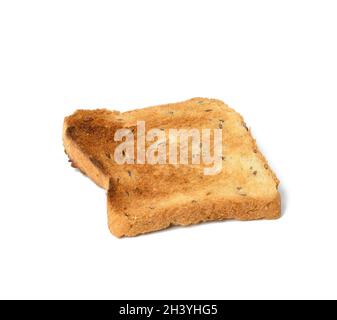 Fette quadrate di pane a base di farina di grano bianco tostate con tostapane Foto Stock