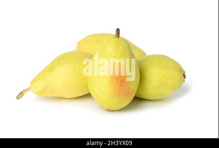 Mazzo di pere gialle mature isolate su sfondo bianco Foto Stock