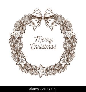 disegno a mano di natale wreath concetto vettoriale illustrazione di disegno Illustrazione Vettoriale