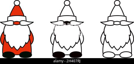 Babbo Natale in costume rosso tradizionale e cappello rosso con barba bianca e baffi. Illustrazioni vettoriali isolate da cartoni animati. Personaggi di Natale. Linea Illustrazione Vettoriale