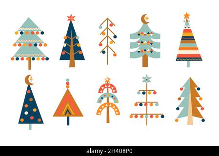 Grandi alberi di natale disegnati a mano. Illustrazione Vettoriale