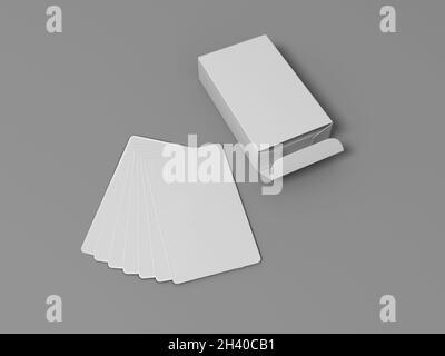 rendering in 3d di un mazzo di carte bianche con imballaggio su sfondo grigio Foto Stock