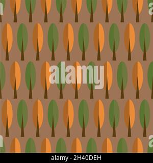 Design senza cuciture con uno stile naturale con diversi alberi arancioni e verdi nella stagione autunnale che cambia il colore delle foglie in tonalità arancio Illustrazione Vettoriale